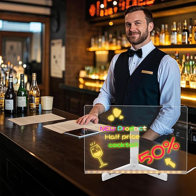 LED Note Board with Colors,LED Drawing Pad with 7 Color Pen,Light Up Acrylic Message Board with Adjustable Stand,Acrylic Dry Erase Board with Light for Office School Home,Gift for Kids(12"x8")