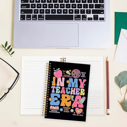 BearCake Groovy Teacher Notebook Journal, Teacher Gifts for Women, Teacher Appreciation Gifts, Thank You Teacher Gifts, Teacher Desk Supplies, in My Teacher Era Hardcover Spiral Notebook 5.5x8.3