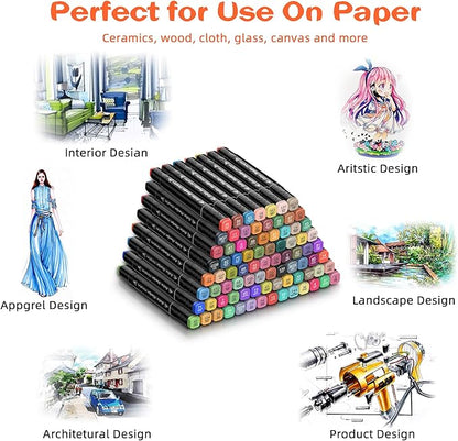 Alcohol,84 Colors Dual Tip Coloring Markers for Adults,Markers for Adults,Give 1 White Highlighter,1 Tracing Pen,Coloring Illustrations Sketch Drawing Painting Card Making(Black Pen Container)