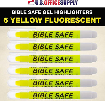 U.S. Office Supply 6 Pack of Yellow Bible Safe Gel Highlighters - Bright Neon Fluorescent Yellow Color Markers, Highlight On Any Paper - Won't Bleed, Fade or Smear - Twist-Up Design, Study Guide