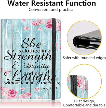 PU Leather Padfolio Clipboard Notepad with Pen Loop and Elastic Strap Interview/Resume Document Organizer for Business School Office,Bible Quote Proverbs 31-25