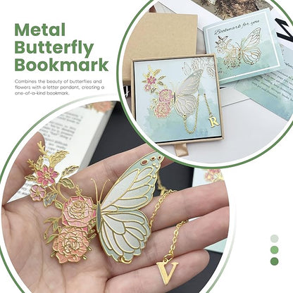 Metal Butterfly Bookmark for Women Cute Book Lovers Gift Butterfly Bookmarks Inital Book Mark Gifts for Reading Women Friend Teacher Appreciation Gifts Mom Birthday Valentines Day Christmas Gift, F