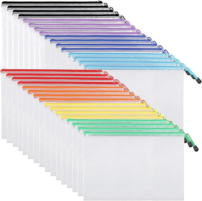 EOOUT 32pcs Mesh Zipper Pouch Bags, Mesh Bags with Zipper, Zipper Pouch for Organizing, Letter Size, A4 Size, for Office Supplies, Puzzles