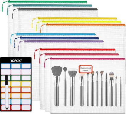 12pcs Mesh Zipper Pouch Bags, A5 Puzzle Bag (12 Colors, 12 Packs) for Organizing, Classroom Must Have Storage Bag, Board Games and Office Supplies