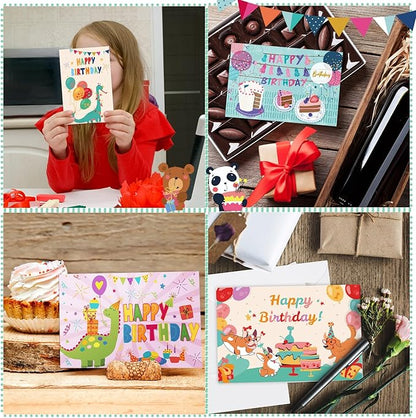 Harloon 200 Pack Happy Birthday Card Assorted Bulk with Blank Envelopes and Stickers 4 x 6 Inches Greeting Blank Happy Birthday Cards for Men Women Adults Kids, 20 Styles(Cartoon Style)