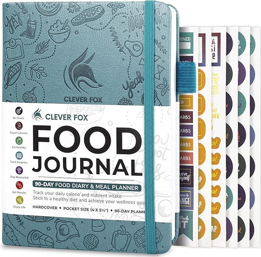 Clever Fox Food Journal Pocket - Daily Food Diary, Meal Planner to Track Calories & Nutrients, Weight Loss Tracker Notebook, 4x5.5” (Aquamarine)