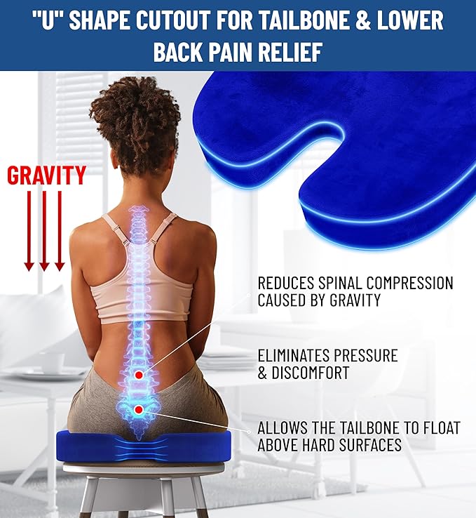 Everlasting Comfort Doctor Recommended Memory Foam Seat Cushions for Office Chairs - HSA FSA Eligible Tailbone Pain Relief Cushion, Sciatica & Back Support, Office Chair Cushion & Car Seat Cushion