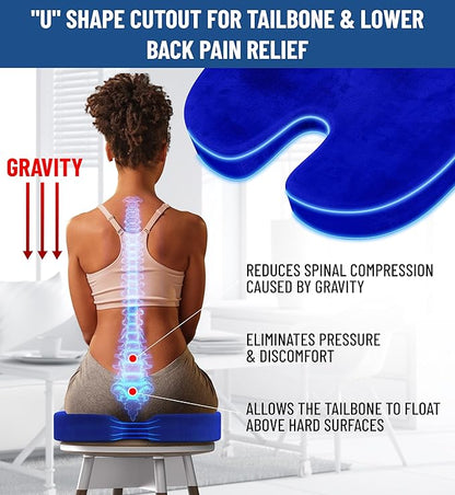 Everlasting Comfort Doctor Recommended Memory Foam Seat Cushions for Office Chairs - HSA FSA Eligible Tailbone Pain Relief Cushion, Sciatica & Back Support, Office Chair Cushion & Car Seat Cushion