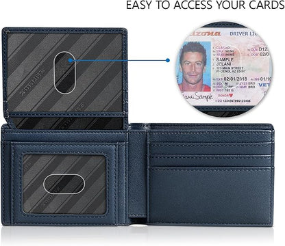 RUNBOX Wallet for Men Slim Rfid Leather 2 ID Window With Gift Box