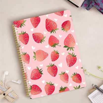 Cute Spiral Notebook journal A4 Aesthetic Pretty Design for Women Girls Kawaii with Pocket, 8.5 x 11 inch, Lined, Strawberry