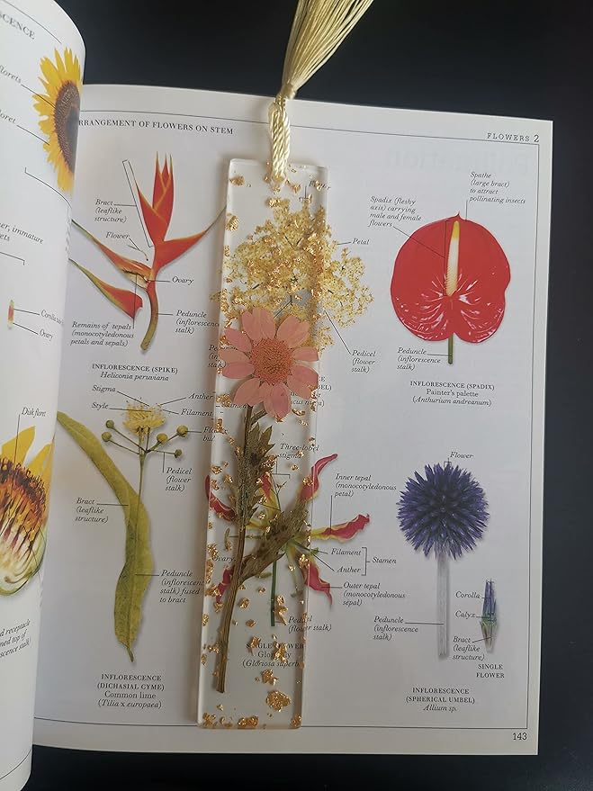 5.5x1 inch Flower Handmade Bookmark Resin Floral with Dried Flowers… (Pink Daisy)