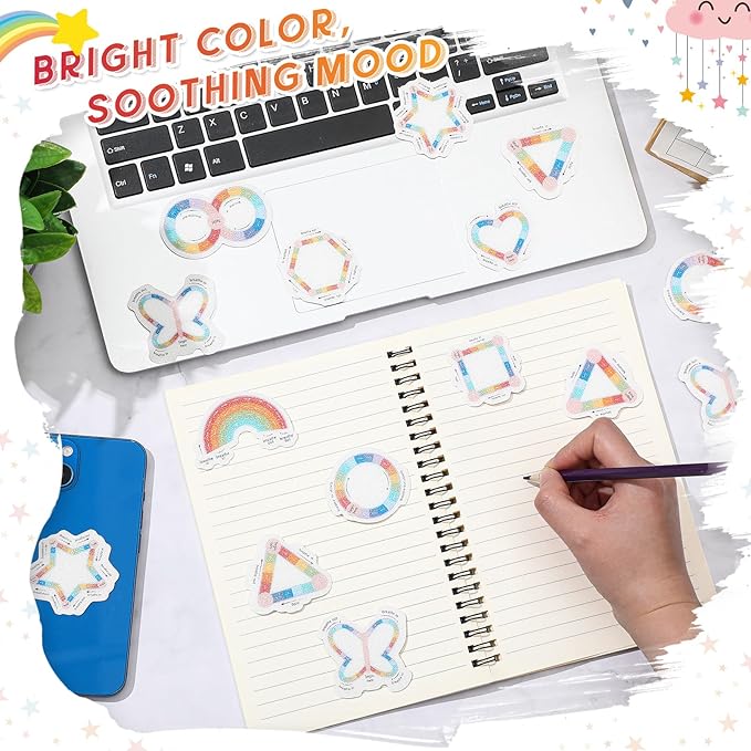 Gersoniel 36 Pieces Anxiety Sensory Stickers Cute Fidget Textured Strips Toys Anti Stress Tactile Rough Sensory Calm Textured Strips Adhesives Anxiety Relief for Adults Teens Desk (Breath Style)
