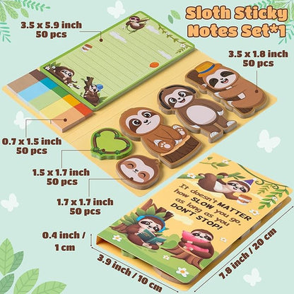 B1ykin Sticky Notes Set - Cartoon Theme Cute Self-Stick Notes Pad Teacher Appreciation Gifts， Self-Adhesive Writing Memo Pages Sticky to Do Notepad for Kids Employee School Office (Sloth)
