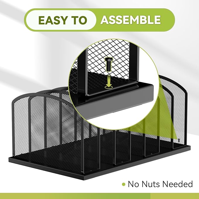 Desk File Organizer 7 Sections Upright Mesh File Sorter Organizer for Desk, Office Organization File Holder for Home, Office & Classroom (Black, 1Pack)