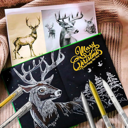 3 Colors Gel Pen Set - White,Gold and Silver Gel Ink Pens for Artists, White Gel Pen, White Ink Pen, White Pens for Black Paper, White Drawing Pens,White Pen for Artists Drawing