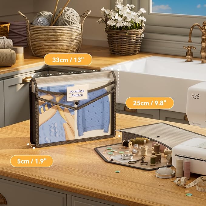 ABC life 6 Pack Plastic Expanding File Folder, Folders for Documents with Snap Closure, Black File Folder Organizer Holder, Transparent Accordion File Pouch,Large Capacity, Fit Letter/A4 Size