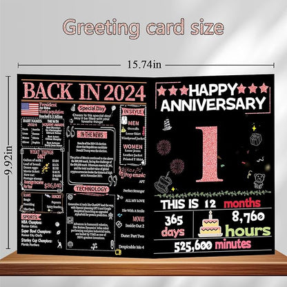 Joycard 1th Anniversary Card for Women, Paper Wedding Card for Wife, Sweet Marriage Decorations Gifts for Couple, Perfect for Her on Anniversary Day, Back in 2024