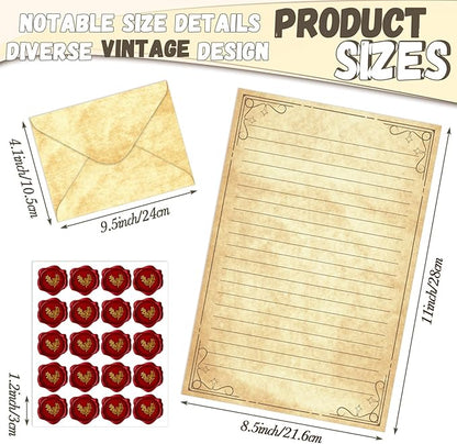 TaoBary 160 Packs Stationery Paper Set (50 Double Sided Stationery Writing Papers 50 Matching Envelopes) 60 Round Dot Sticker, 10 Design(Vintage,5.5 x 8.25 Inch)