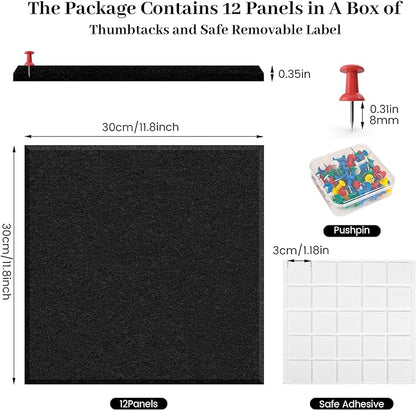 Large Office Cork Board Alternative - 47"x35"12 Pack Felt Wall Tiles Self-Adhesive Safe Removable No Damage for Wall Pin Board Tack Board Felt Cork Board for Walls or Office 48 x 36