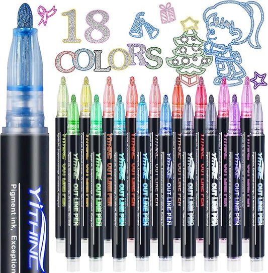 Outline Shimmer Markers, Easter Basket Essentials Stuffers, 18 Glitter Metallic Coloring Gel Pens, Tween Teen Girl Gifts Trendy Stuff, Cute School Art Craft Classroom Supplies Set for Kids Ages 4-16