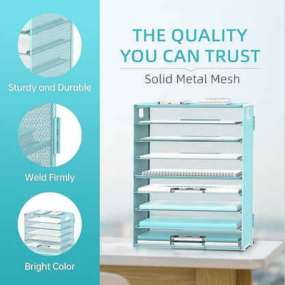 DALTACK 9-Tier Paper Letter Tray Desk Organizer with Handles, Mesh File Holder Organization, Paper Sorter Desk Organizer for Office Home School, Blue