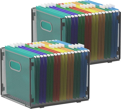 samstar 2 Pack Hanging File Organizer, Mesh File Folder Box Filing Box File Cabinet Organizer Storage Boxes, Letter Size