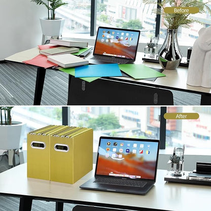 Oterri File Organizer, Small Storage Box, Cardboard File Folder Organizer, Collapsible File Box, Hanging File Organizer for Letter Size, Portable File Box with Handle, Only Box (Olive,4 Packs)