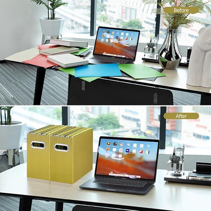 Oterri File Organizer, Small Storage Box, Cardboard File Folder Organizer, Collapsible File Box, Hanging File Organizer for Letter Size, Portable File Box with Handle, Only Box (Olive,4 Packs)