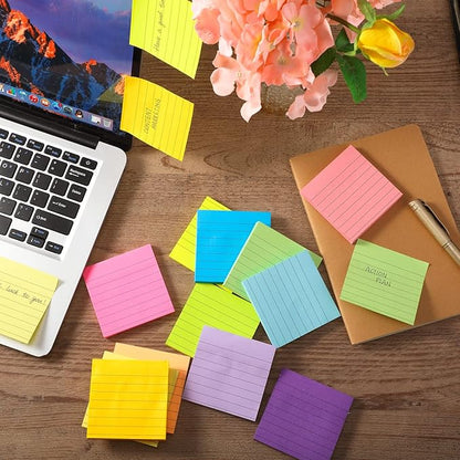 72 Pack 5760 Sheets Sticky Notes 3 x 3 Inches Bright Stick Note Pads Adhesive Self Stick Notepad Memo Pads for Office Home School Blank Book Supplies 80 Sheets/Pad (Lined)