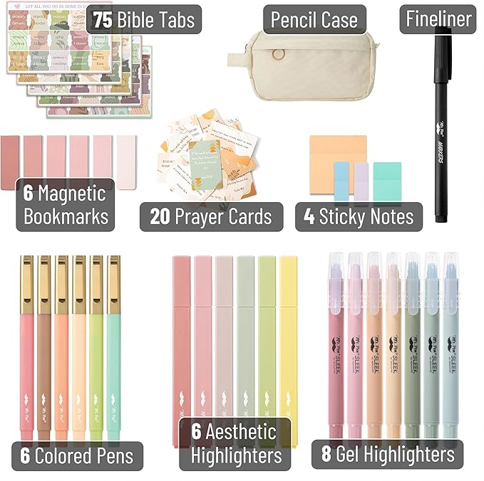 Mr. Pen- Bible Journaling Kit, Bible Study Supplies, No Bleed Bible Highlighters and Pens No Bleed, Bible Pens, Bible Journaling Kit for Gift, Bible Study Tools, Easter Gift