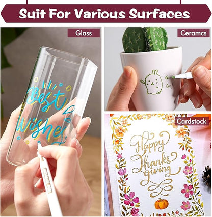 Shuttle Art Metallic Marker Pens, 30 Colors Metallic Paint Markers with 1 Coloring Book Fine Point for DIY Card, Calligraphy, Art and Crafting Projects, Works Great on Black Paper, Scrapbooks, Rock