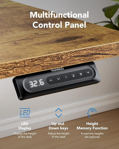 HUANUO 55" x 28" Electric Standing Desk Adjustable Height, 4 Memory Height Settings, Headphone Hook, Cable Manager, Sit Stand Up Desk for Home Office & Computer Workstation, Vintage Brown