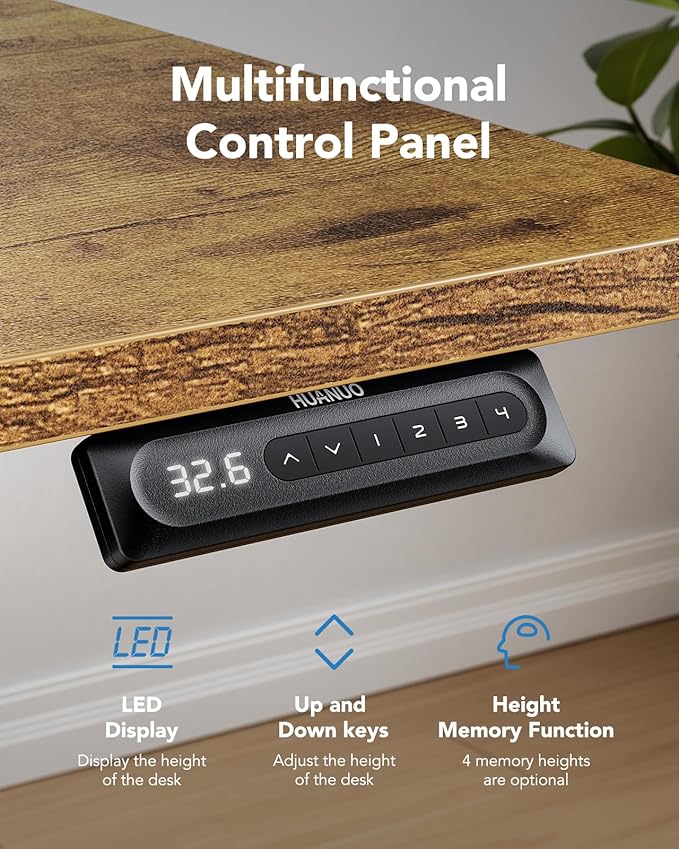 HUANUO 40" x 24" Electric Standing Desk Adjustable Height, 4 Memory Height Settings, Headphone Hook, Cable Manager, Sit Stand Up Desk for Home Office & Computer Workstation, Vintage Brown