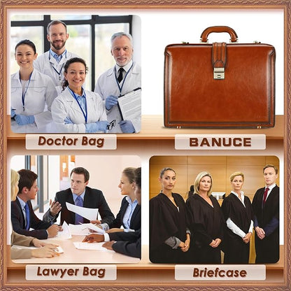Banuce Vintage Full Grain Italian Leather Lawyer Briefcase for Men Doctor Bag 15.6 Inch Laptop Work Business Bag Attache Case with Lock