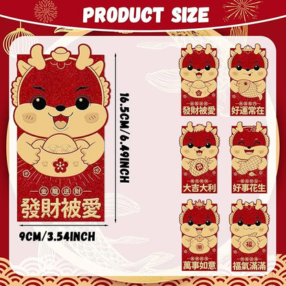 36 Pcs Chinese Dragon Red Envelopes 2024 Lunar New Year Money Envelopes Hong Bao Red Pocket Envelope for Money Year of the Dragon 2024 Gifts for Spring Festival Wedding Birthday