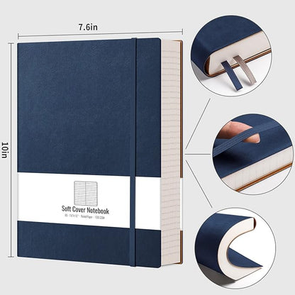 AHGXG Lined Journal Notebook - 320 Numbered Pages Large B5 Thick College Ruled Journal, 100gsm Thick Lined Paper, Faux Leather Softcover, for Work School, 7.6'' X 10''-Dark Blue