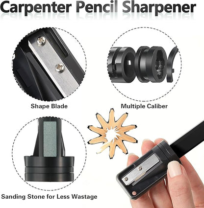 14 Pcs Carpenter Pencils, 7 Inches Flat Octagonal Hard Black Woodworking Construction Pencils Heavy Duty with Pencil Sharpener and Retractable Pencil Holder for Contractor Carpentry (Black)