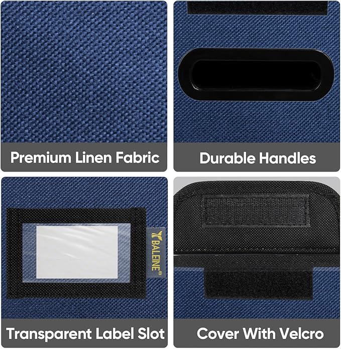 BALEINE File Organizer Box with Lid, Collapsible File Folder Organizer with Plastic Slide, Hanging File Folder Box for Office Document Storage (2 Pack, Blue, S)