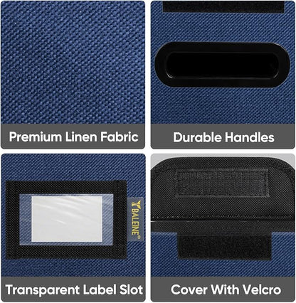 BALEINE File Organizer Box with Lid, Collapsible File Folder Organizer with Plastic Slide, Hanging File Folder Box for Office Document Storage (2 Pack, Blue, S)