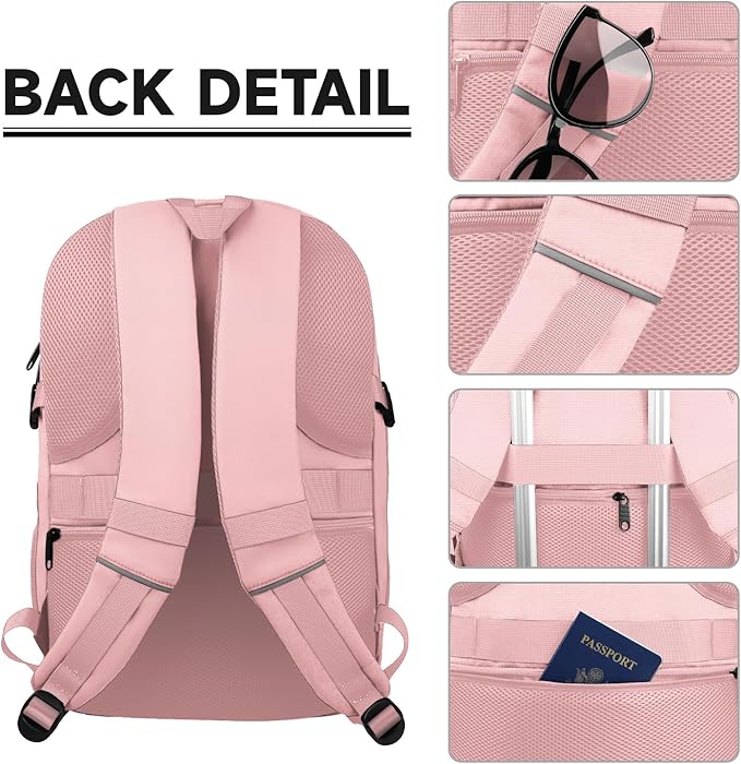 Lapsouno Extra Large Backpack, Carry on Backpack for Women, TSA 17.3 Inch Travel Laptop Backpack with USB Port,College School Business Backpack for Women, Light Pink