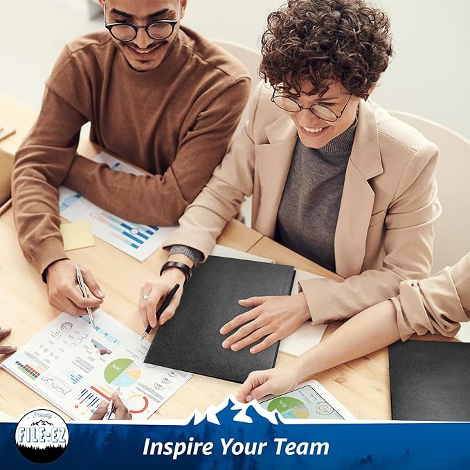 FILE-EZ Two-Pocket Folders, Black, 125-Pack, Textured Paper, Letter Size (EZ-32405)