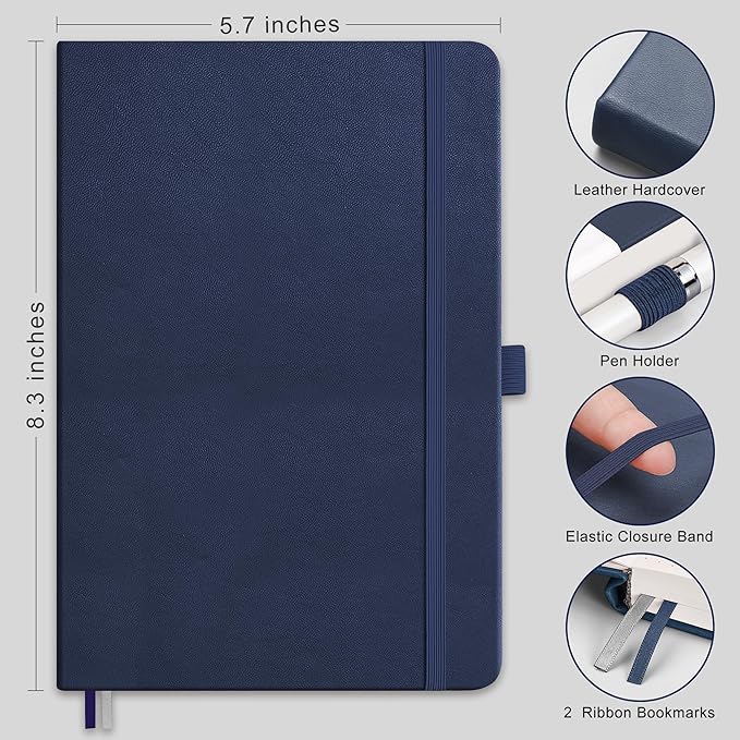 RETTACY Graph Paper Notebook, A5 Grid Notebook Journal with 192 Pages, 5.7'' × 8.3'', Medium Size, Leather Hardcover, 100 GSM Thick Paper, for Students, Homework, Math, Engineering (Navy Blue)
