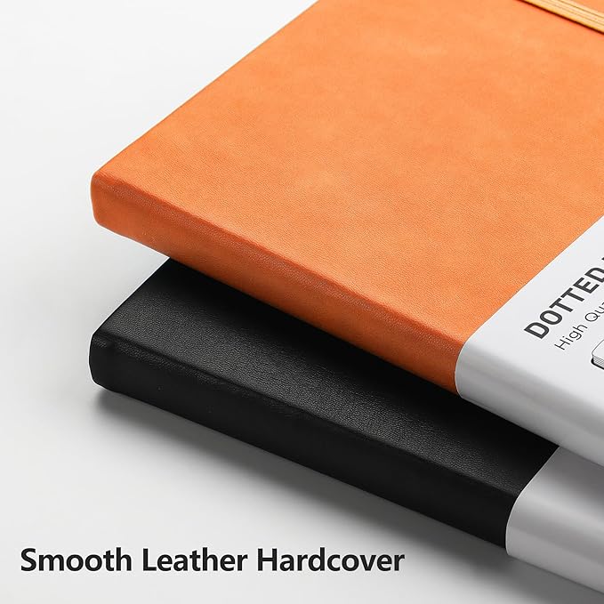 RETTACY Bullet Dotted Journal, A5 Dotted Notebook Journal with 192 Pages, 5.7'' × 8.3'', Medium Size, 100 GSM Thick Paper, Leather Hardcover, Bullet Journaling, Planning (Orange)