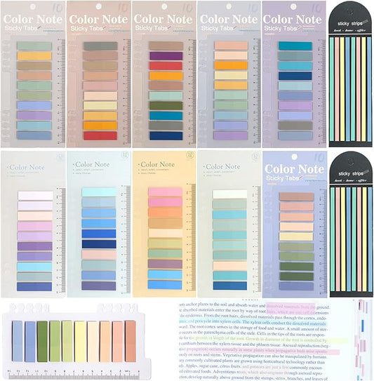 WSCHU 2320Pcs Book Tabs for Annotating Books, 104 Colors Morandi Sticky Tabs for Binders, Page Markers Transparent Sticky Notes,Writable & Repositionable Book Flags Strip Index Tabs,Page Tabs