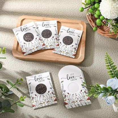 Fumete 100 Pcs Let Love Grow Seed Packets Wedding Favor for Guests Bulk Seed Envelope Kraft Bag with Window Flower Resealable Seed Storage Packets for Wedding Party Favors Bridal Shower No Seed