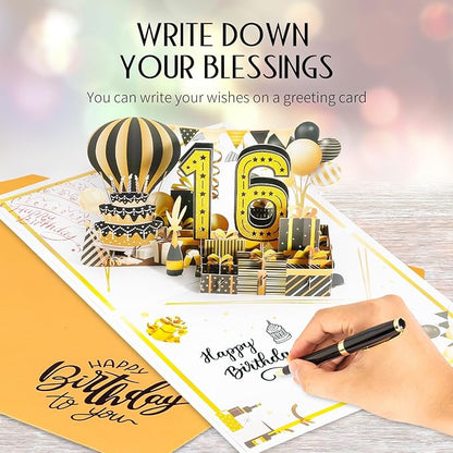 16th Birthday Card for Girl Boy, Jumbo Pop Up Sweet 16th Birthday Cards for Son Daughter, Happy 16th Birthday Decorations for 16 Year Old Girls Boys Funny Birthday Gifts, Review of 2009, Black Gold