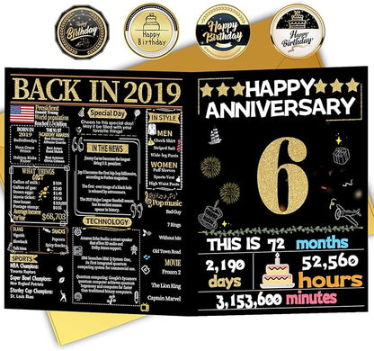 Joycard 6th Anniversary Card for Women Men, Gold Wedding Card for Wife Husband, Sweet Marriage Decorations Gifts for Couple, Perfect for Her Him on Anniversary Day, Back in 2019