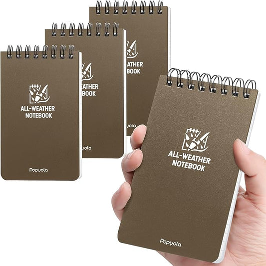 POPYOLA 4 Pack Waterproof Pocket Notebook, 3x5 Pocket Notepad, All Weather Mini Spiral Notepad, Write in the Rain Police Notepad with 100 Squared Pages for Outdoor Home Office School