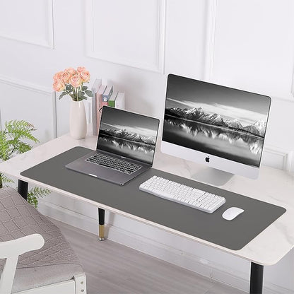 Leather Desk pad Protector, Large Desk mat with Natural Cork & PU Leather,Mouse pad,Non-Slip Office Desk Mat,Waterproof Desk Writing Pad for Office and Home (47in*23.7in,Dark Grey)