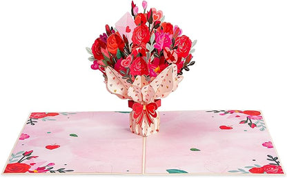 Paper Love 3D Pop Up Card, Love Flower Bouquet Pop-Up Cards, for Birthday, Anniversary, Mothers Day, Thank You, Get Well, All Occasion - 5" x 7" Cover - Includes Envelope and Note Tag